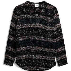 CAbi Black Sheer Abstract Print Blouse Long Sleeve Womens XS